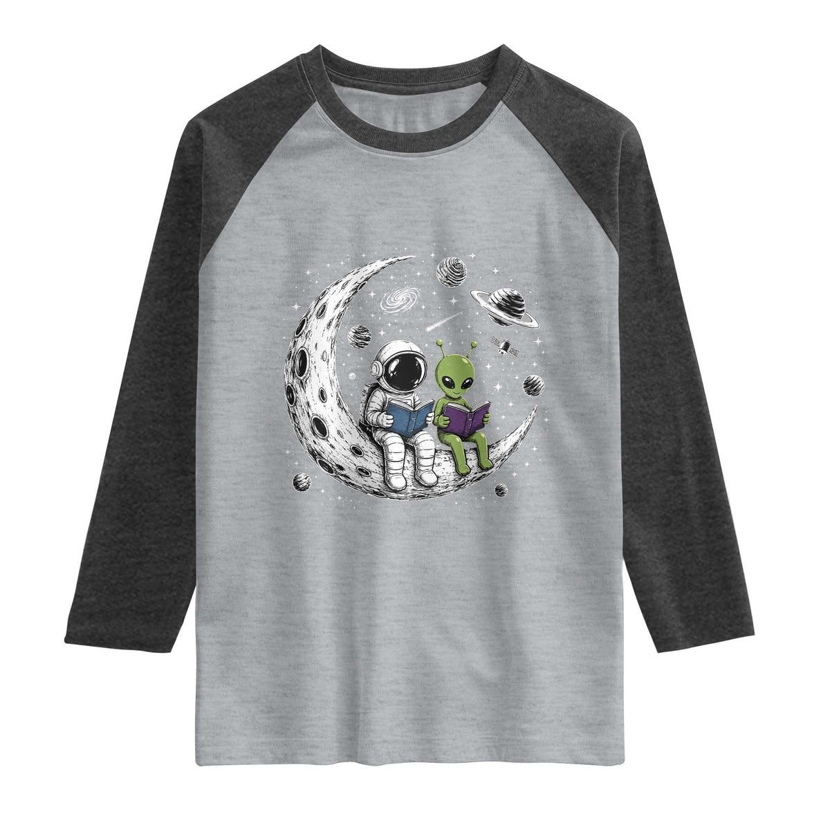 Funny Bookworm In Space Raglan Shirt Cute Astronaut And Alien Reading