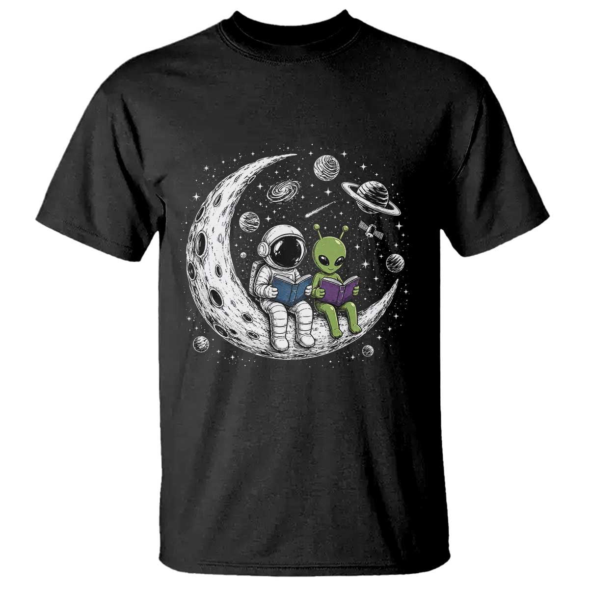 Funny Bookworm In Space T Shirt Cute Astronaut And Alien Reading