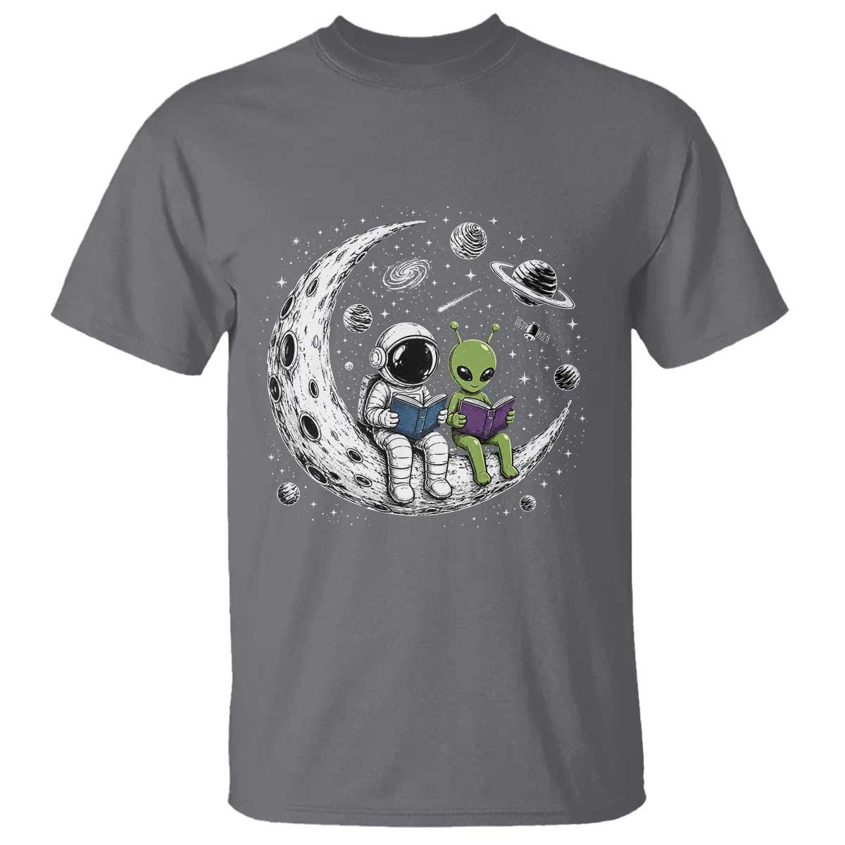 Funny Bookworm In Space T Shirt Cute Astronaut And Alien Reading