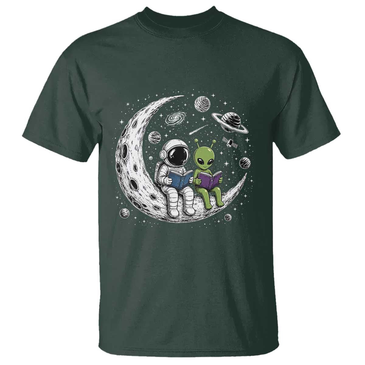 Funny Bookworm In Space T Shirt Cute Astronaut And Alien Reading