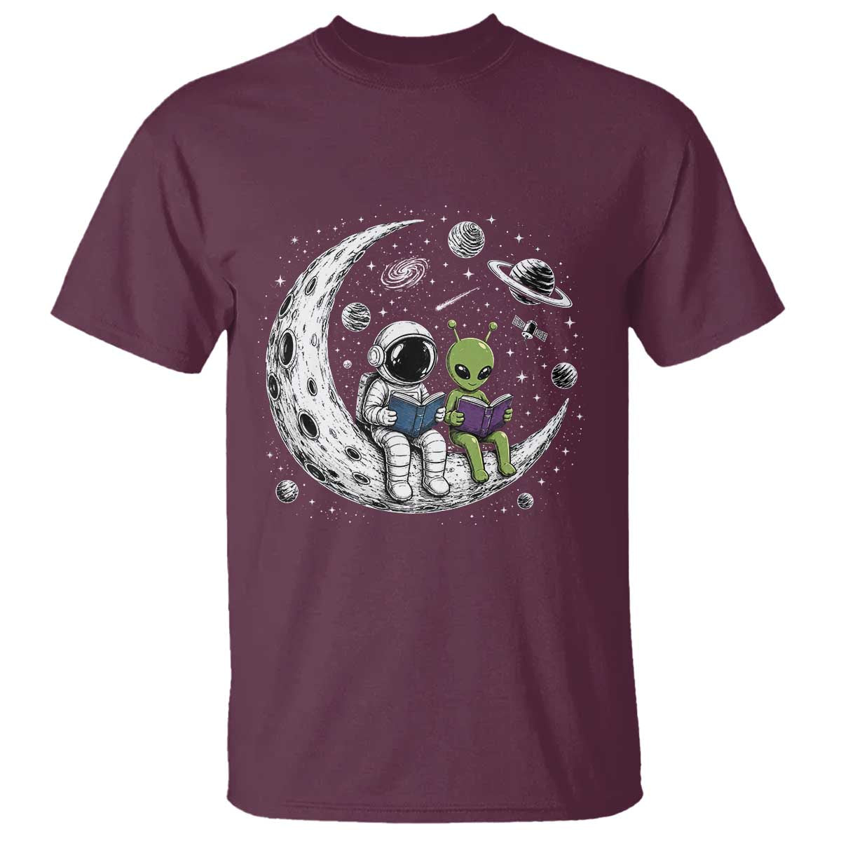Funny Bookworm In Space T Shirt Cute Astronaut And Alien Reading