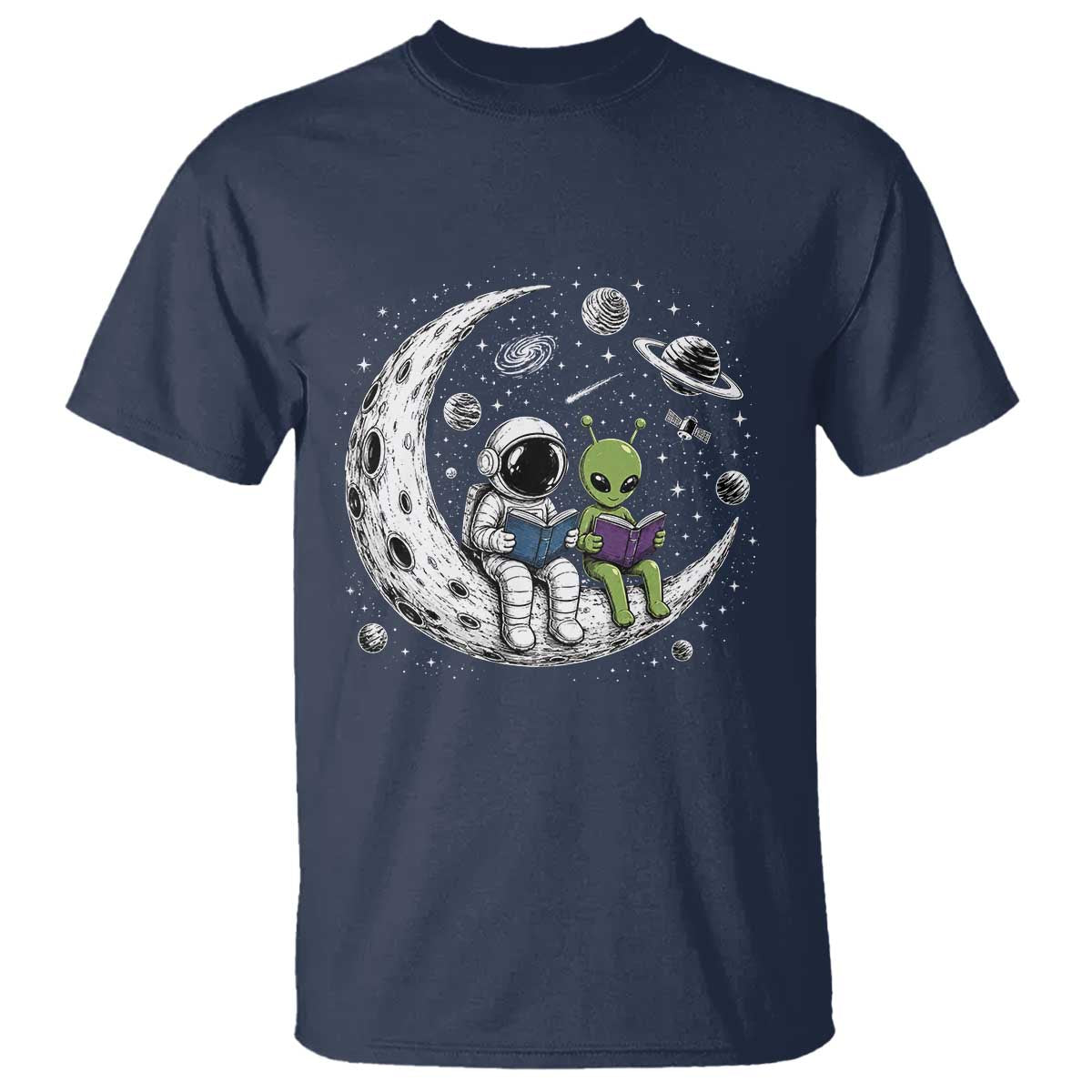 Funny Bookworm In Space T Shirt Cute Astronaut And Alien Reading