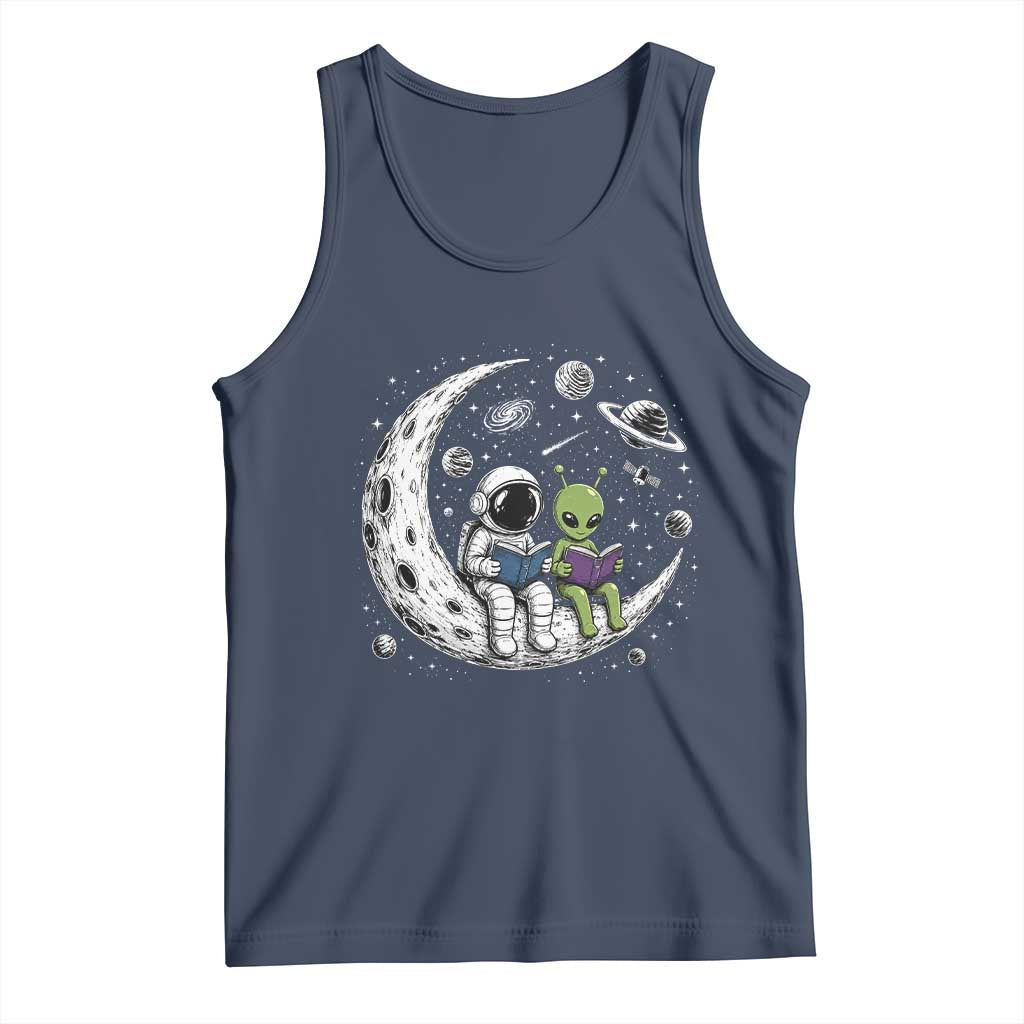 Funny Bookworm In Space Tank Top Cute Astronaut And Alien Reading