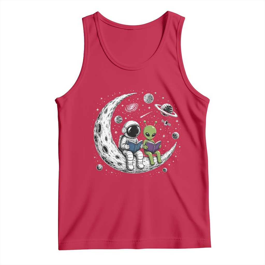 Funny Bookworm In Space Tank Top Cute Astronaut And Alien Reading