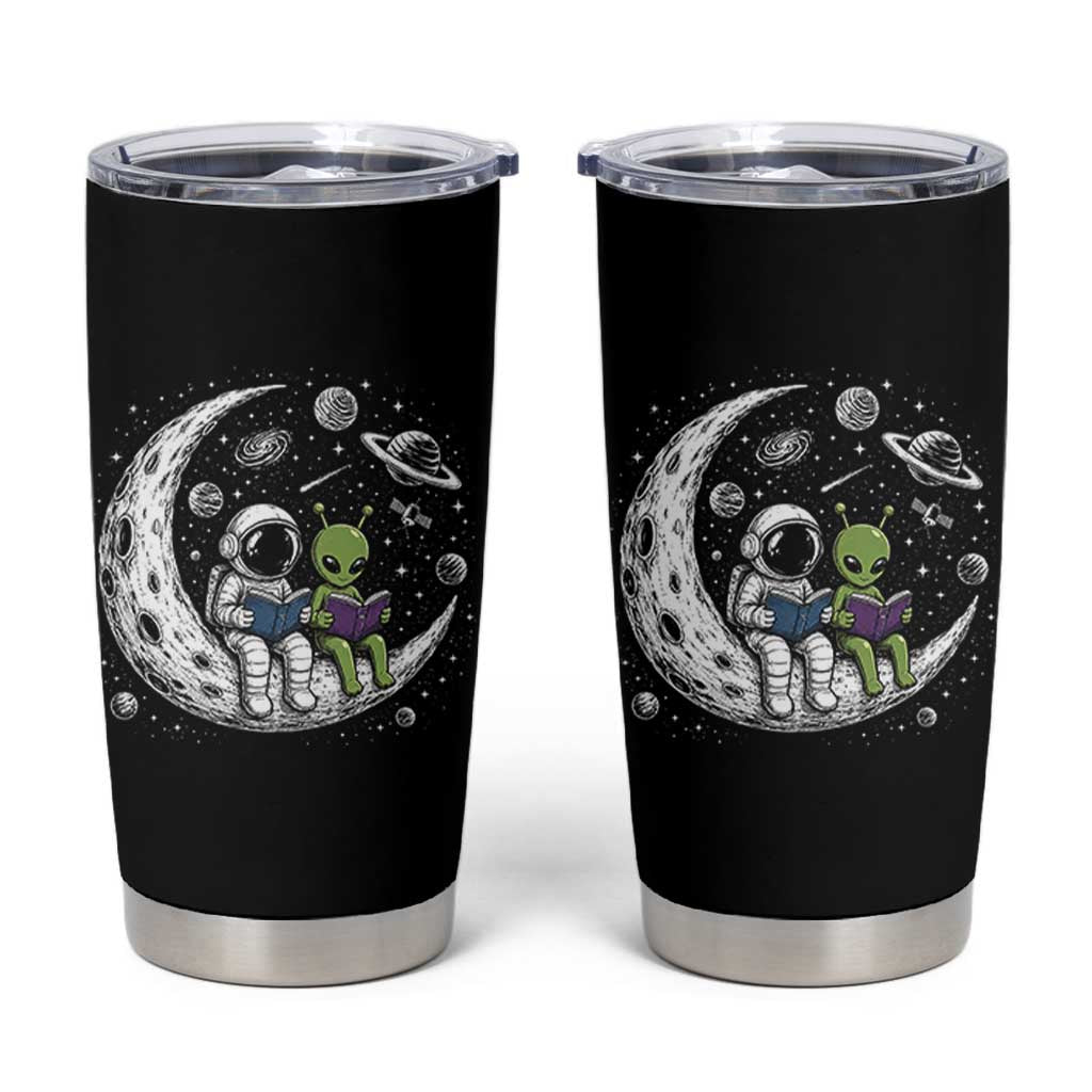 Funny Bookworm In Space Tumbler Cup Cute Astronaut And Alien Reading