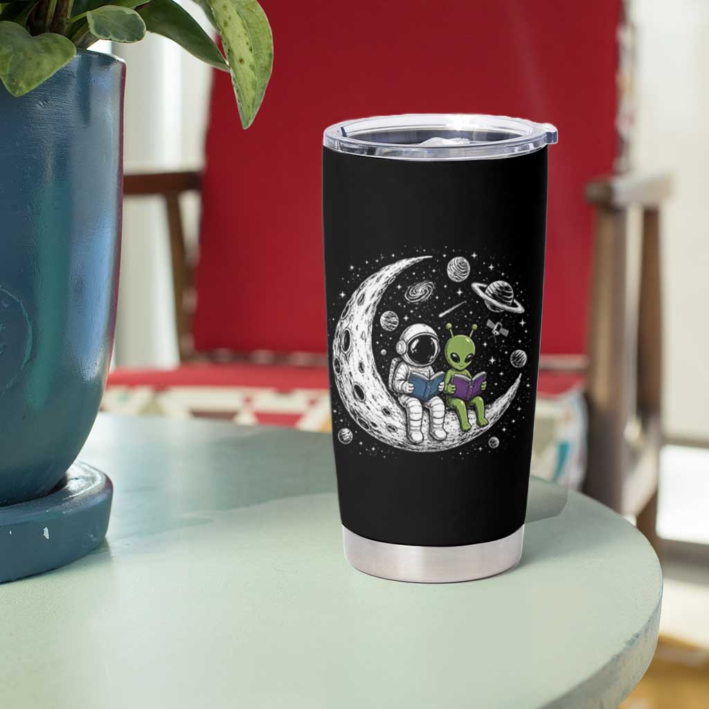 Funny Bookworm In Space Tumbler Cup Cute Astronaut And Alien Reading
