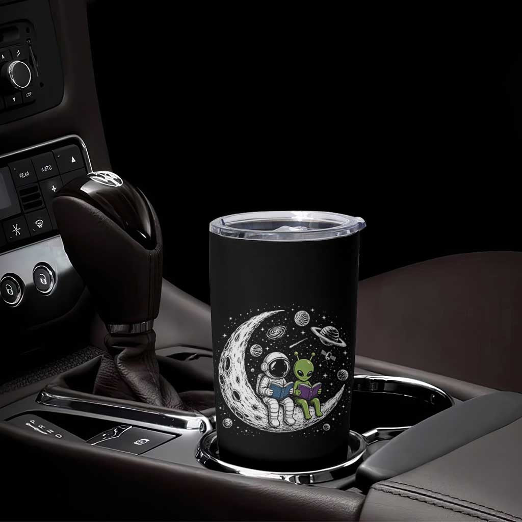 Funny Bookworm In Space Tumbler Cup Cute Astronaut And Alien Reading