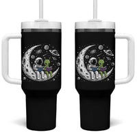 Funny Bookworm In Space Tumbler With Handle Cute Astronaut And Alien Reading