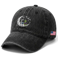 Funny Bookworm In Space Washed Cotton Baseball Cap Cute Astronaut And Alien Reading