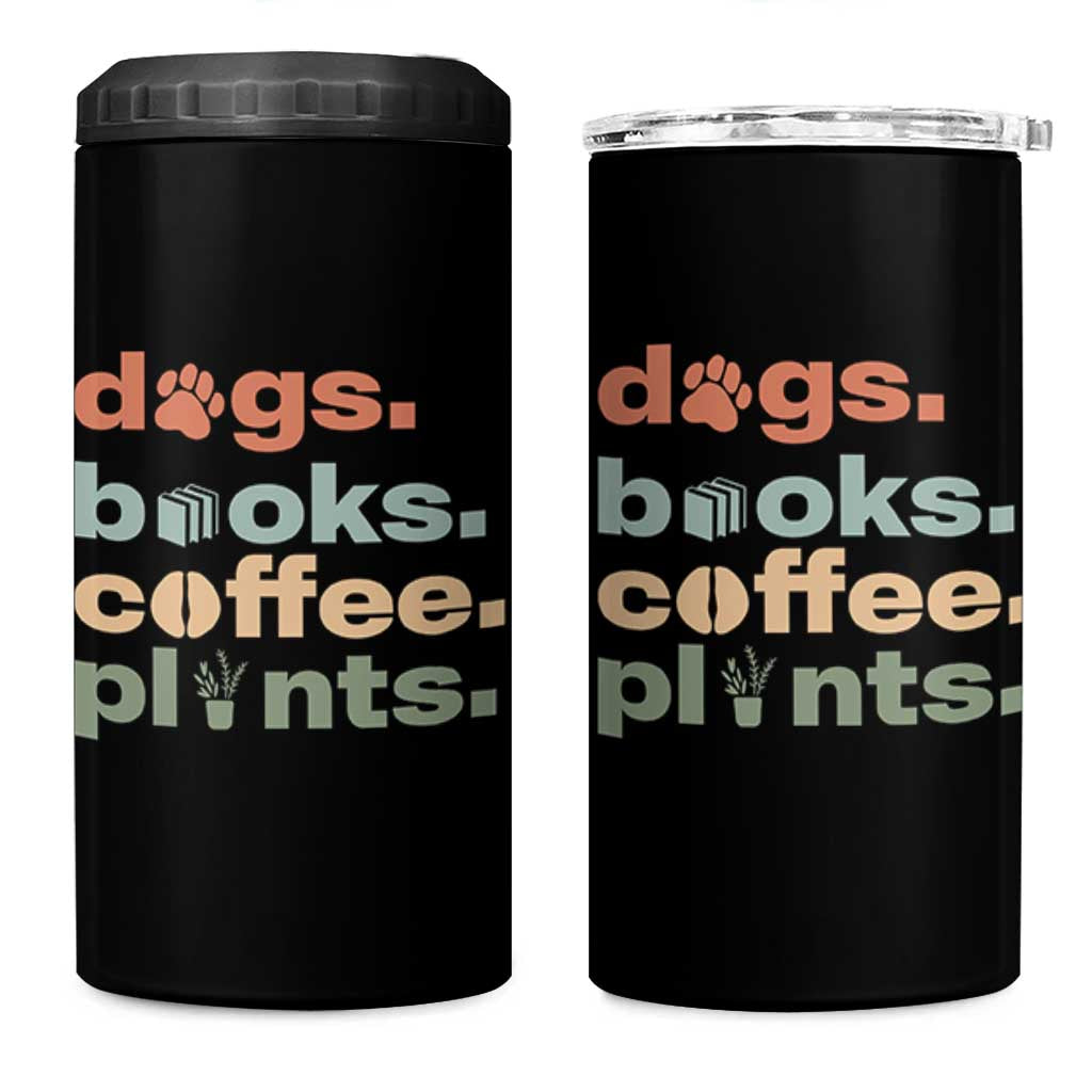 Funny Introvert Life Lover 4 in 1 Can Cooler Tumbler Dogs Books Coffee And Plants
