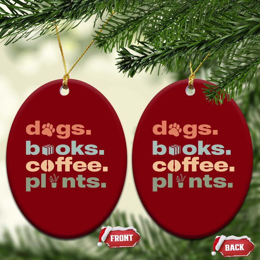 Funny Introvert Life Lover Ceramic Ornament Dogs Books Coffee And Plants