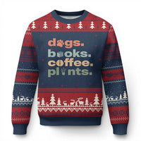 Funny Introvert Life Lover Ugly Christmas Sweater Dogs Books Coffee And Plants