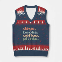 Funny Introvert Life Lover V-Neck Knit Sweater Vest Dogs Books Coffee And Plants