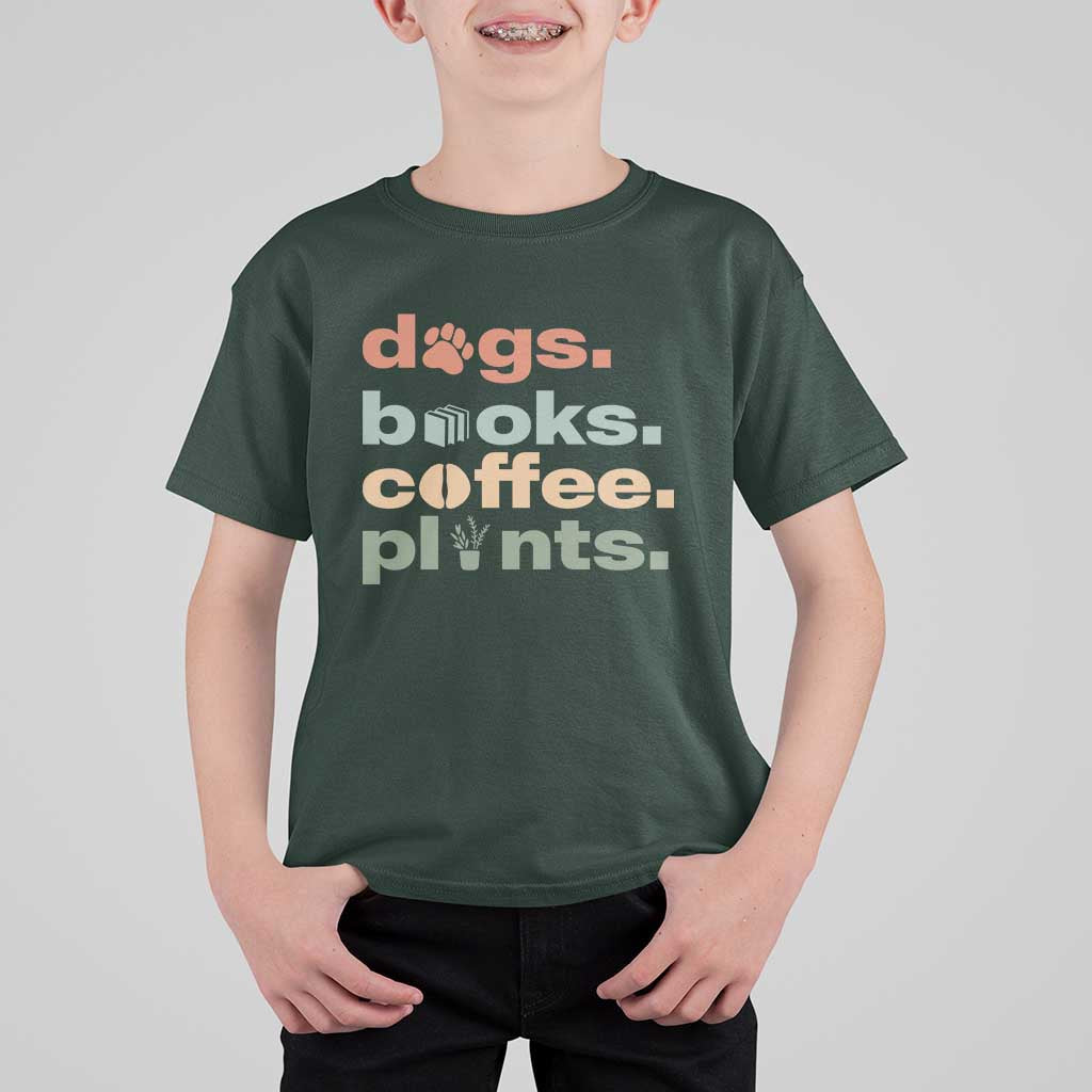 Funny Introvert Life Lover T Shirt For Kid Dogs Books Coffee And Plants