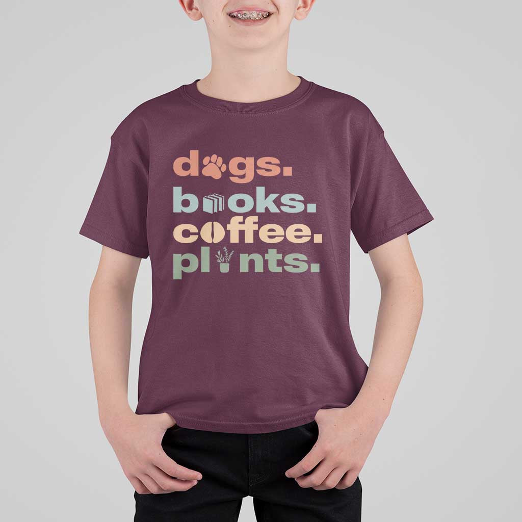 Funny Introvert Life Lover T Shirt For Kid Dogs Books Coffee And Plants