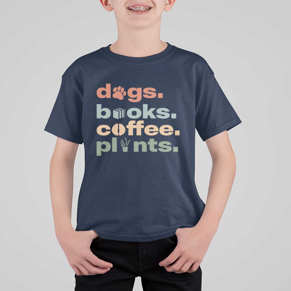 Funny Introvert Life Lover T Shirt For Kid Dogs Books Coffee And Plants