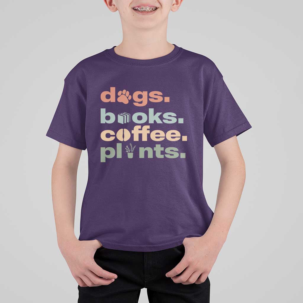 Funny Introvert Life Lover T Shirt For Kid Dogs Books Coffee And Plants