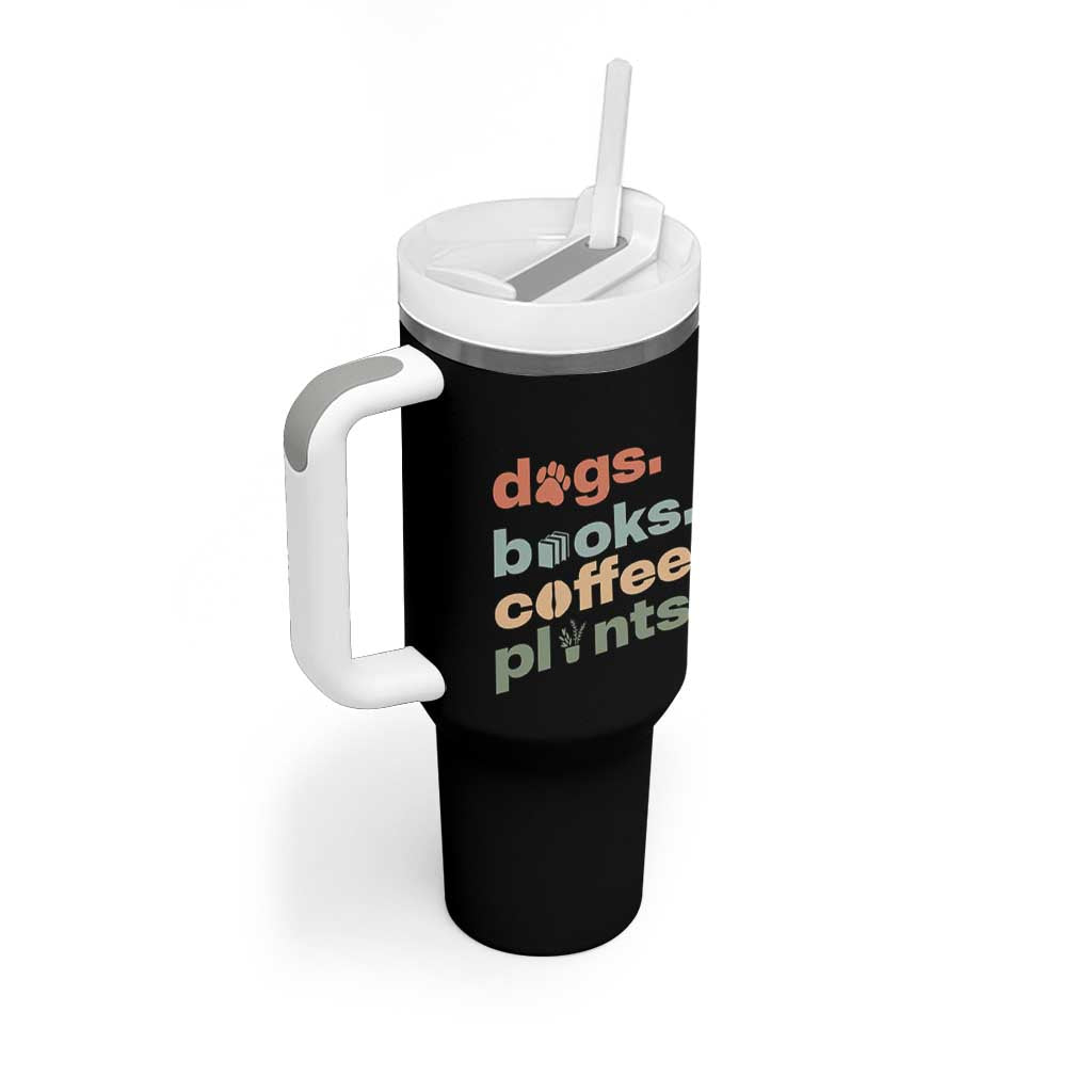 Funny Introvert Life Lover Tumbler With Handle Dogs Books Coffee And Plants
