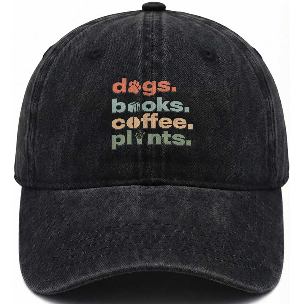 Funny Introvert Life Lover Washed Cotton Baseball Cap Dogs Books Coffee And Plants