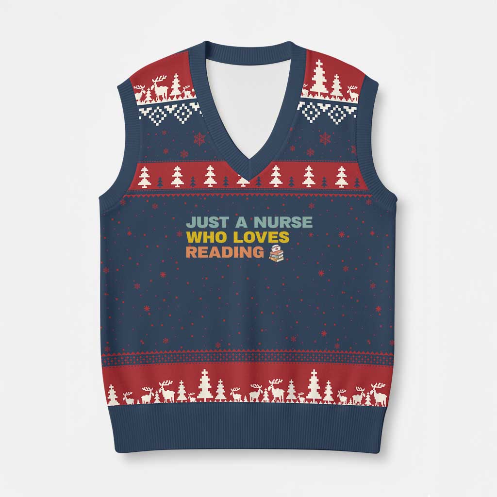 Just A Nurse Who Loves Reading V-Neck Knit Sweater Vest Bookish Nurse Gift