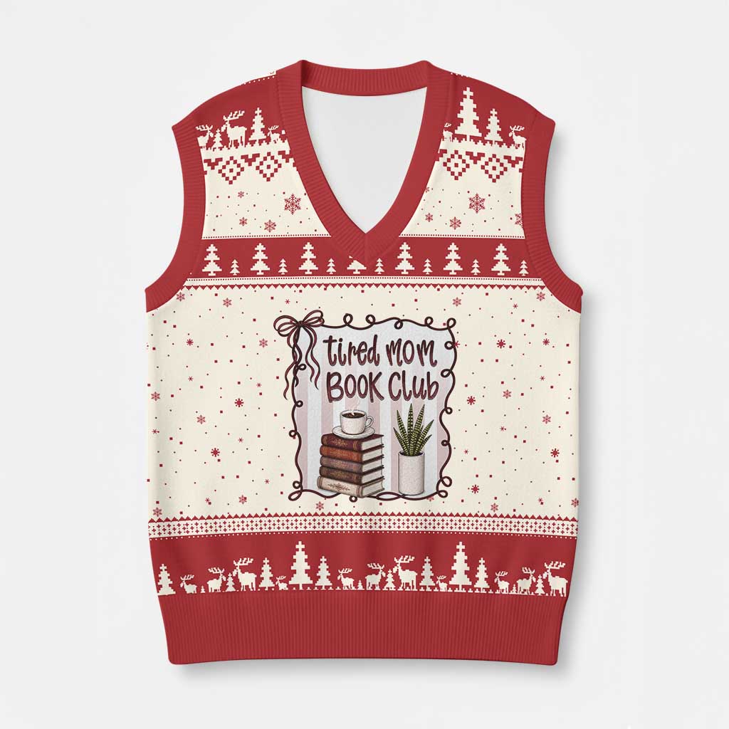 Tired Moms Book Club V-Neck Knit Sweater Vest Funny Coffee And Books Mom Gift