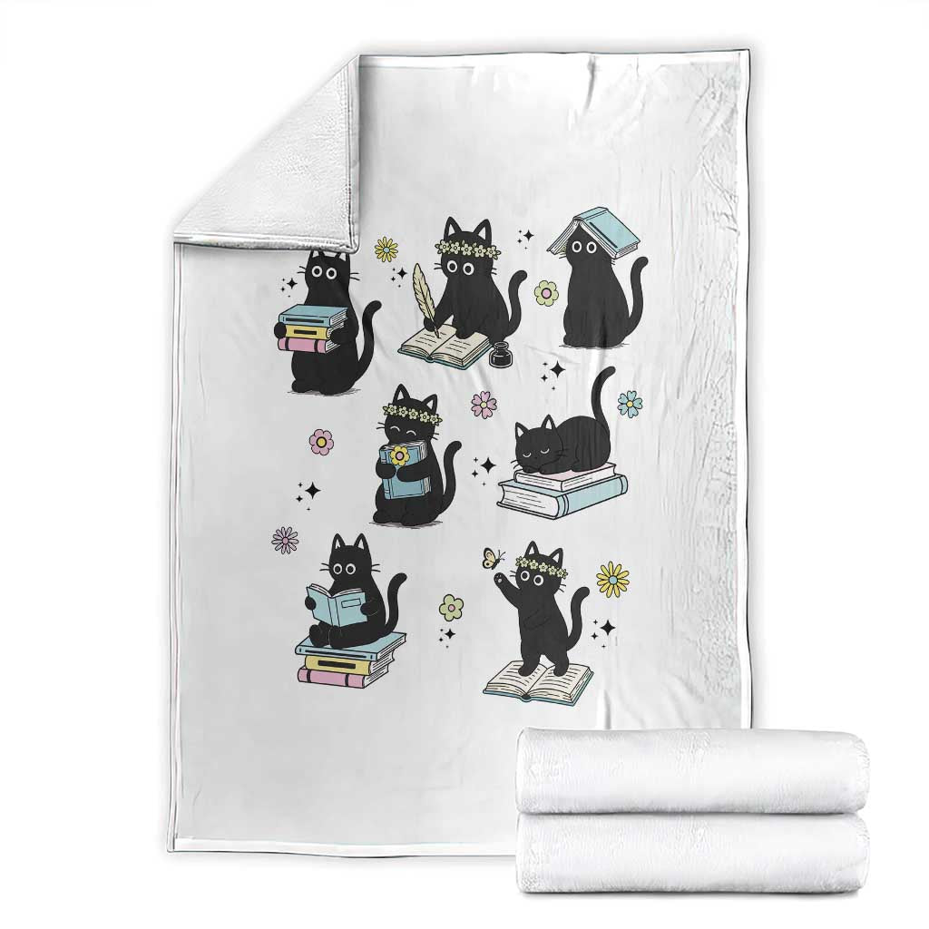 Bookish Black Cat Throw Blanket Funny Librarian Cat Lover Gift
