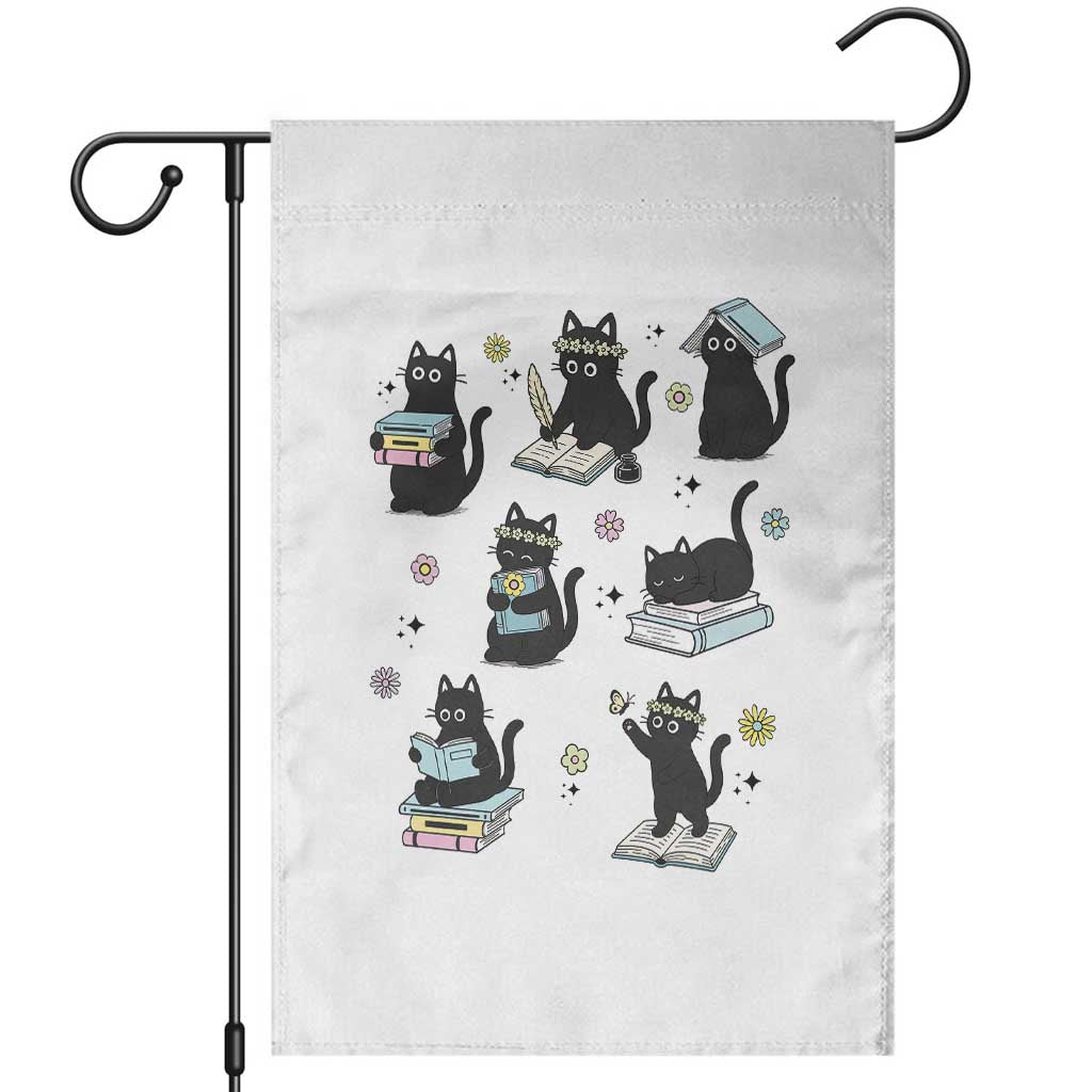 Bookish Black Cat Garden Flag Funny Librarian Cat Lover Gift
