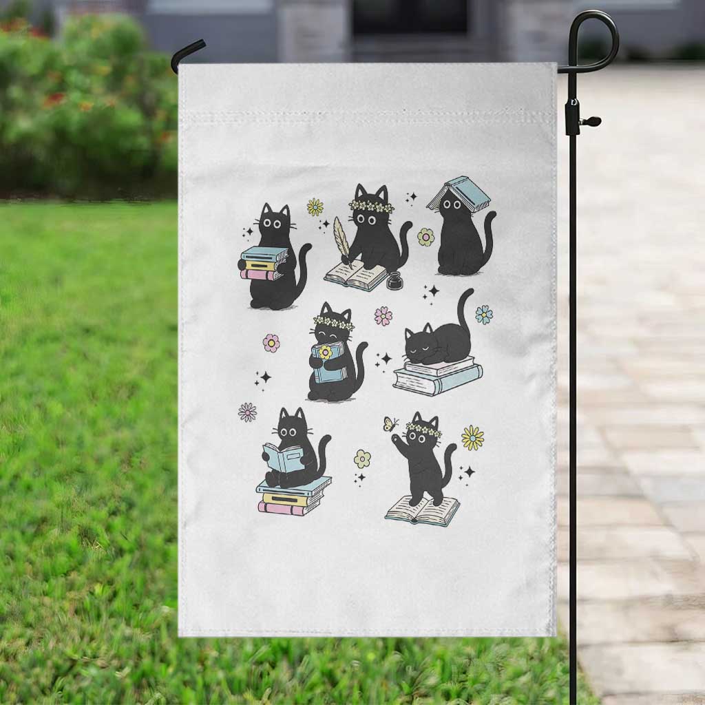 Bookish Black Cat Garden Flag Funny Librarian Cat Lover Gift