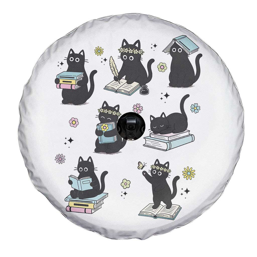 Bookish Black Cat Spare Tire Cover Funny Librarian Cat Lover Gift