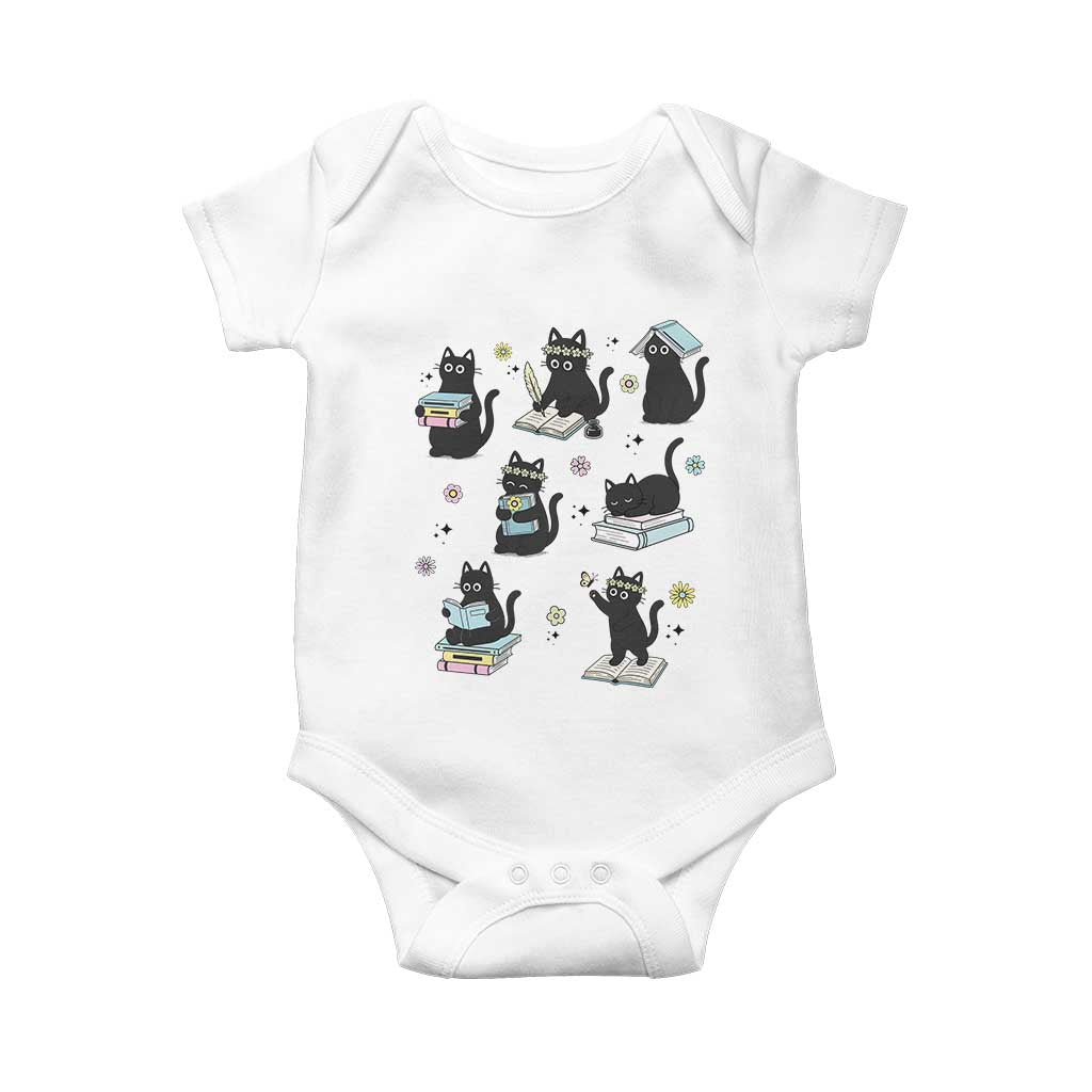 Bookish Black Cat Baby Onesie Funny Librarian Cat Lover Gift