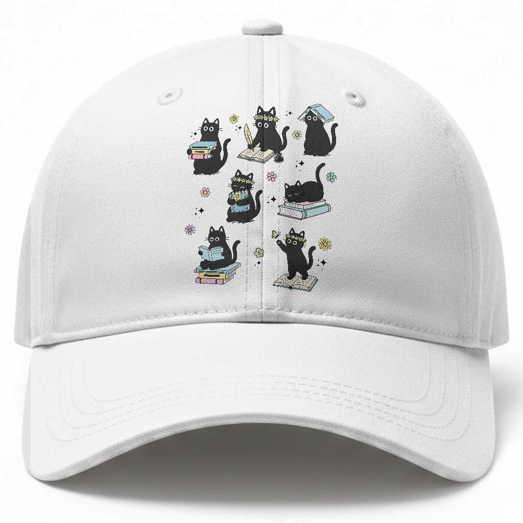 Bookish Black Cat Baseball Cap Funny Librarian Cat Lover Gift