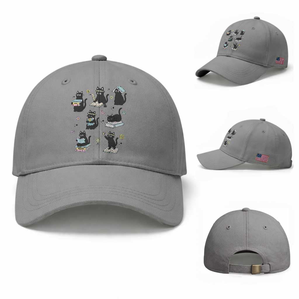 Bookish Black Cat Baseball Cap Funny Librarian Cat Lover Gift