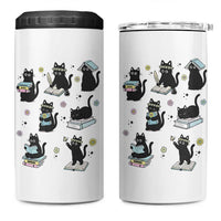 Bookish Black Cat 4 in 1 Can Cooler Tumbler Funny Librarian Cat Lover Gift