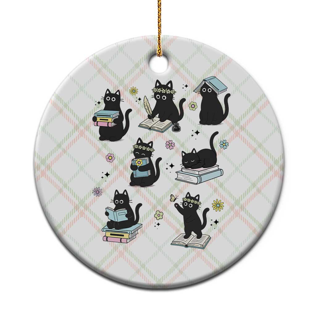 Bookish Black Cat Ceramic Ornament Funny Librarian Cat Lover Gift