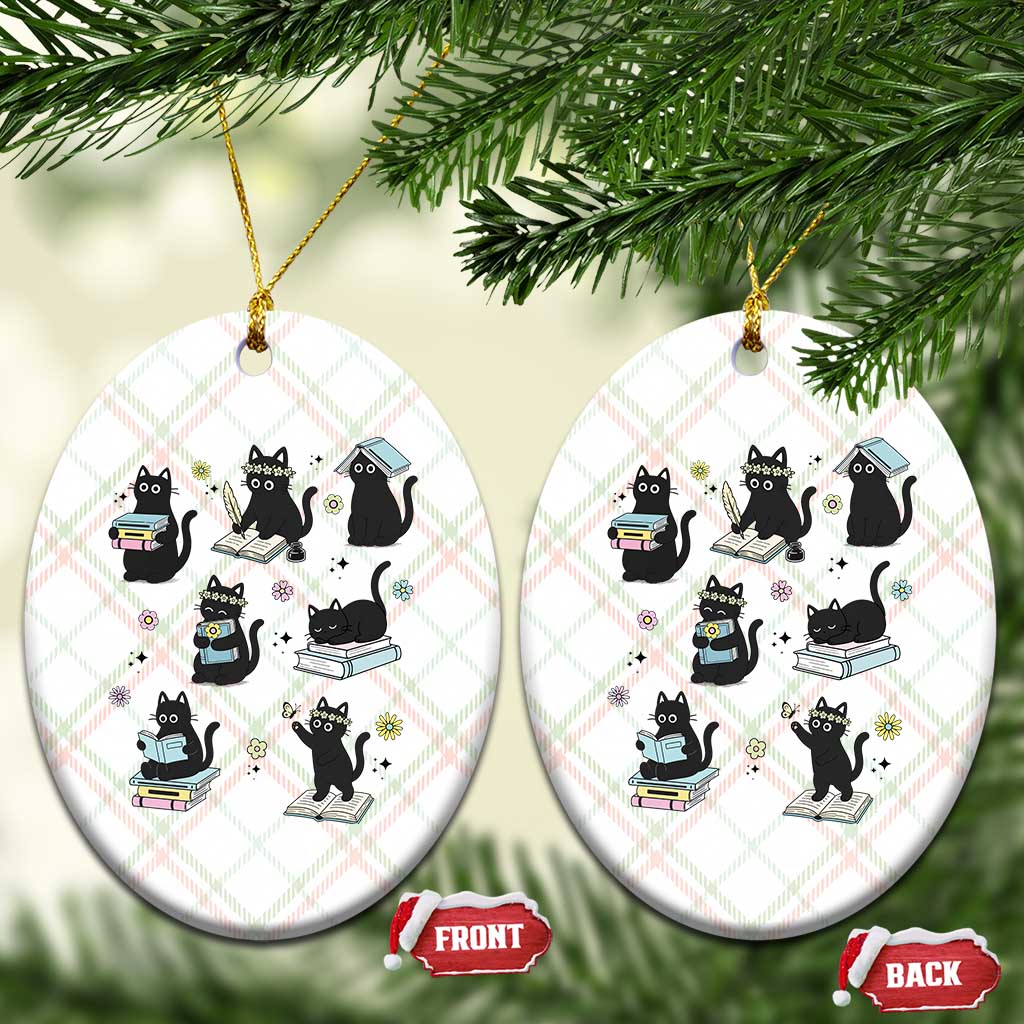 Bookish Black Cat Ceramic Ornament Funny Librarian Cat Lover Gift