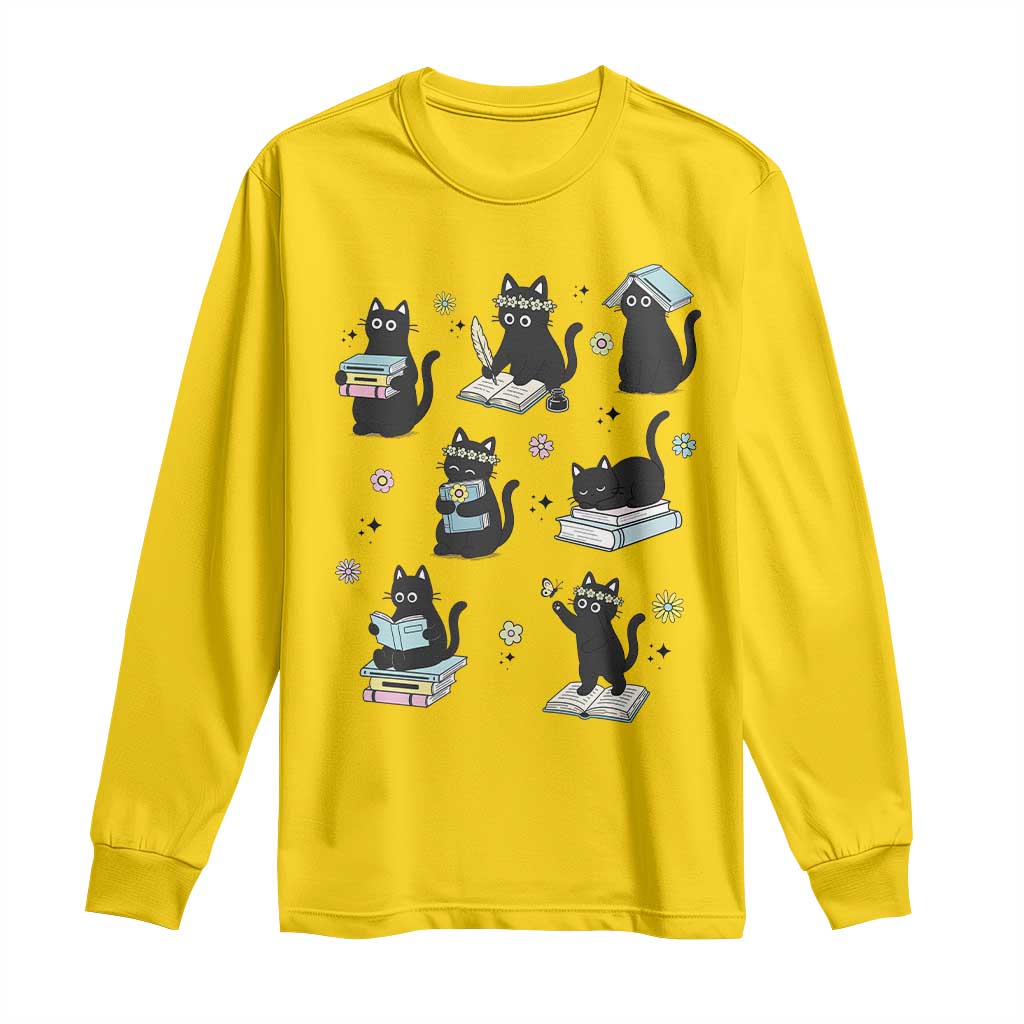 Bookish Black Cat Long Sleeve Shirt Funny Librarian Cat Lover Gift