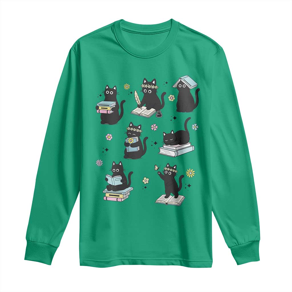 Bookish Black Cat Long Sleeve Shirt Funny Librarian Cat Lover Gift