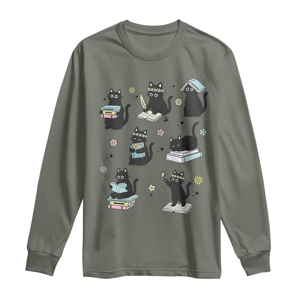 Bookish Black Cat Long Sleeve Shirt Funny Librarian Cat Lover Gift