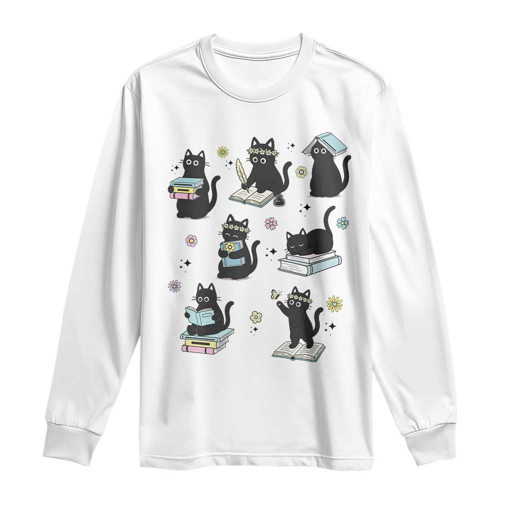 Bookish Black Cat Long Sleeve Shirt Funny Librarian Cat Lover Gift