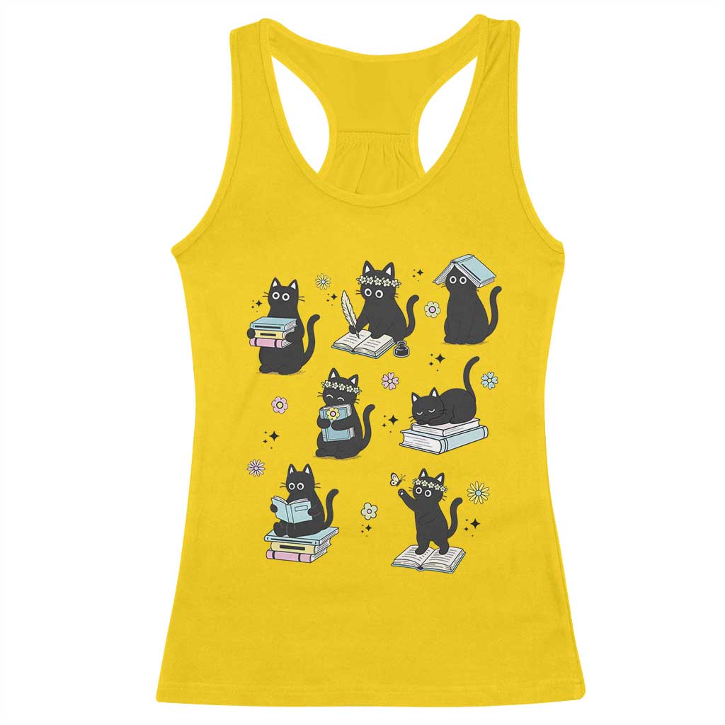 Bookish Black Cat Racerback Tank Top Funny Librarian Cat Lover Gift
