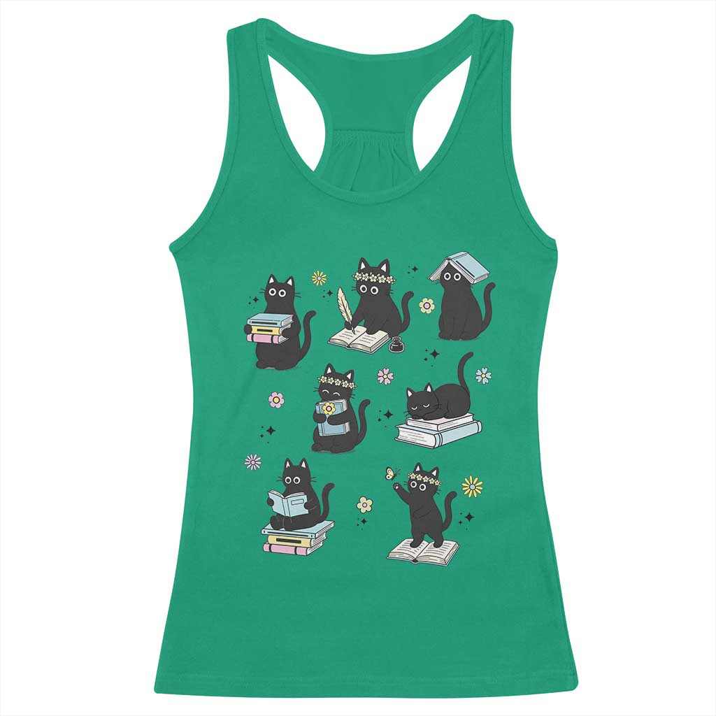 Bookish Black Cat Racerback Tank Top Funny Librarian Cat Lover Gift