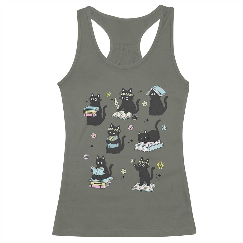 Bookish Black Cat Racerback Tank Top Funny Librarian Cat Lover Gift