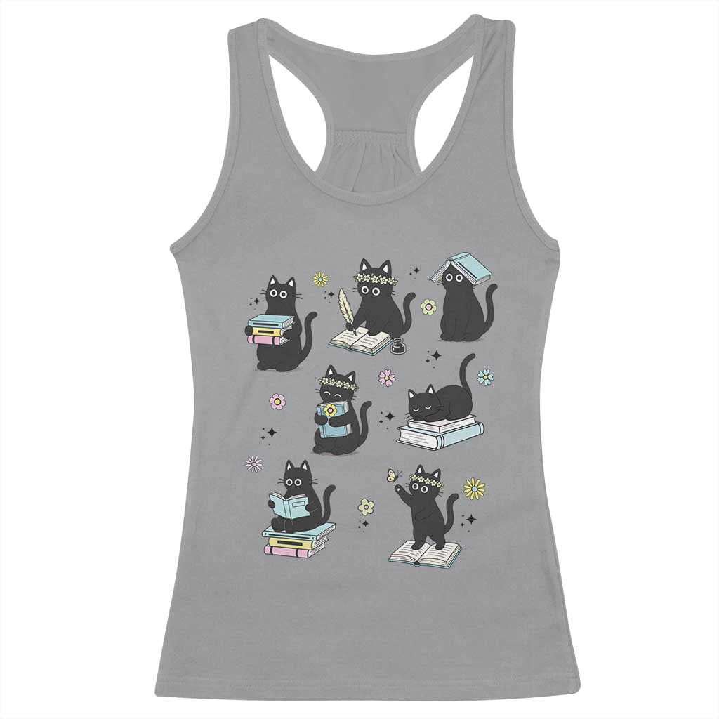 Bookish Black Cat Racerback Tank Top Funny Librarian Cat Lover Gift