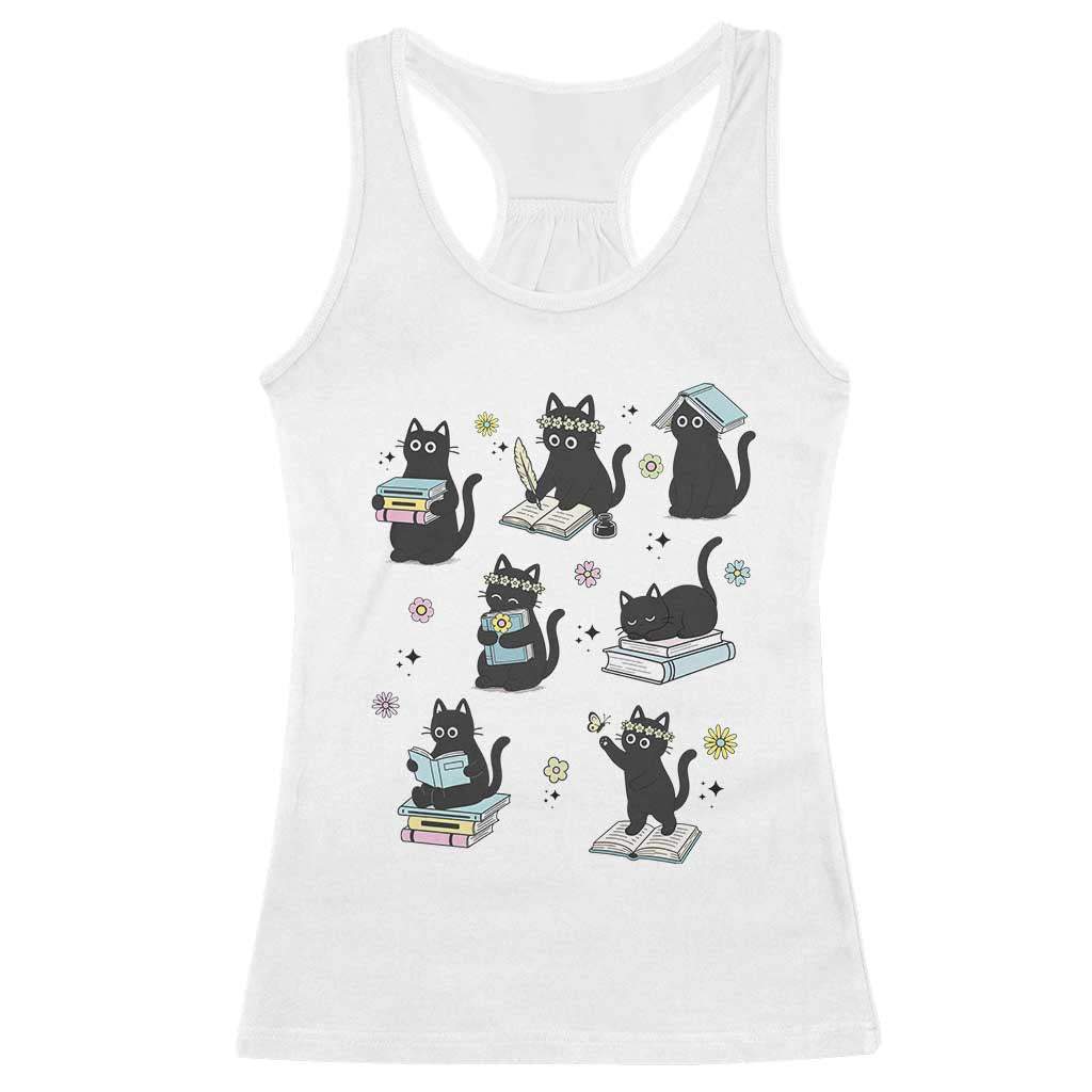 Bookish Black Cat Racerback Tank Top Funny Librarian Cat Lover Gift