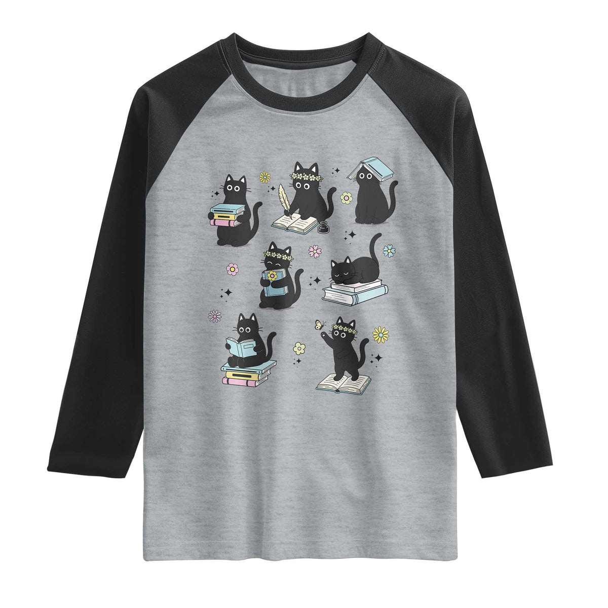 Bookish Black Cat Raglan Shirt Funny Librarian Cat Lover Gift