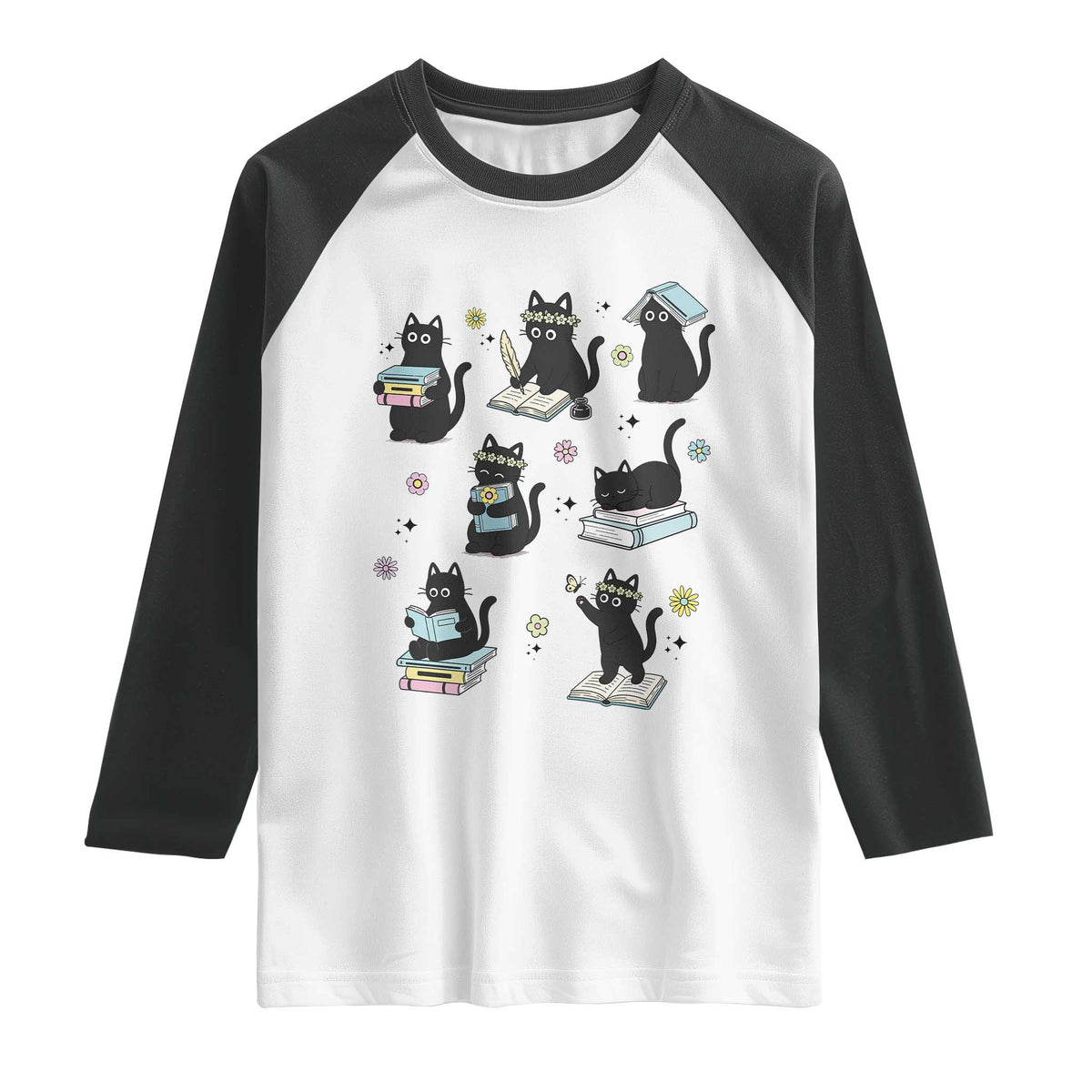 Bookish Black Cat Raglan Shirt Funny Librarian Cat Lover Gift