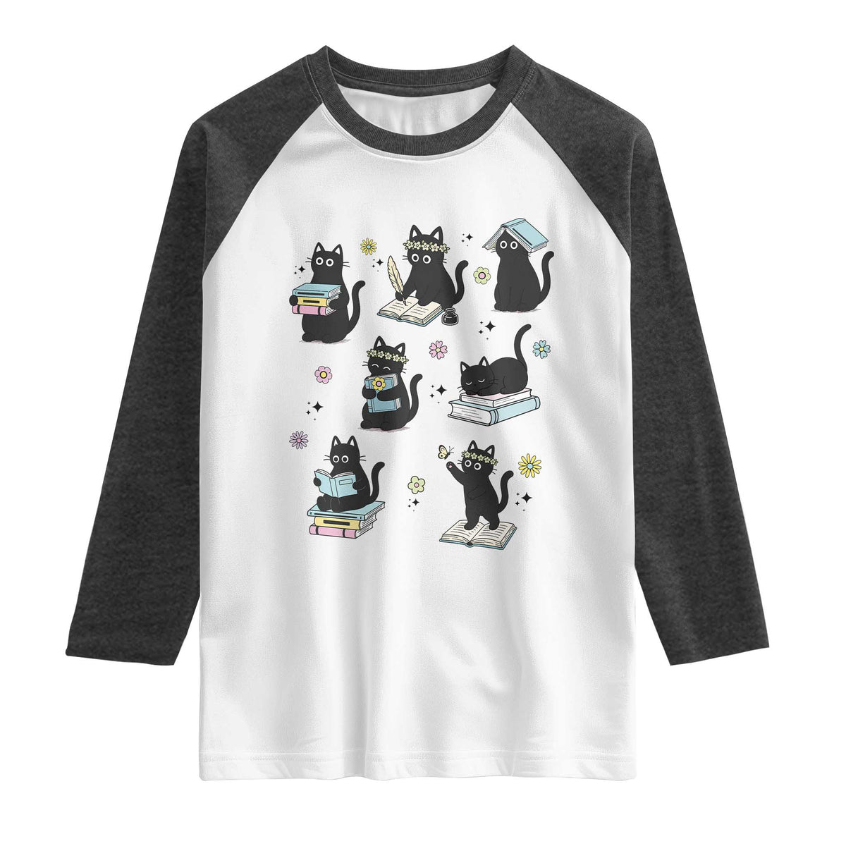 Bookish Black Cat Raglan Shirt Funny Librarian Cat Lover Gift