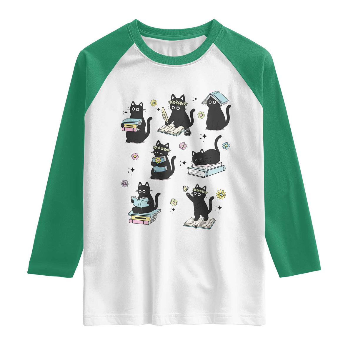 Bookish Black Cat Raglan Shirt Funny Librarian Cat Lover Gift