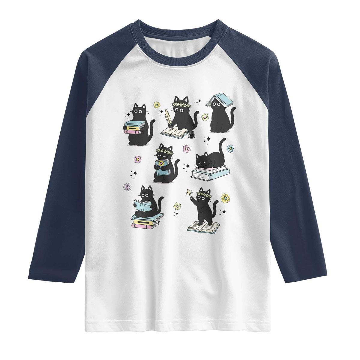 Bookish Black Cat Raglan Shirt Funny Librarian Cat Lover Gift