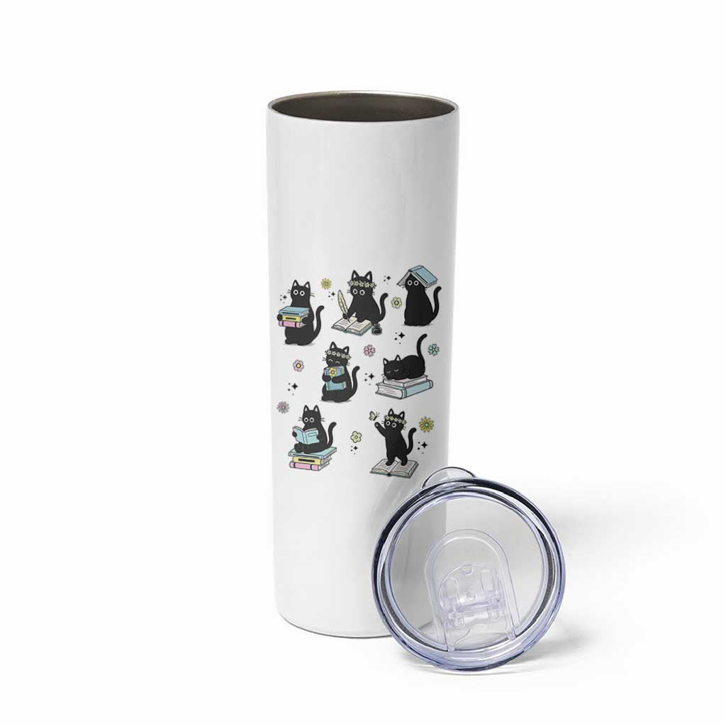 Bookish Black Cat Skinny Tumbler Funny Librarian Cat Lover Gift